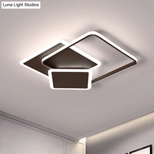 Slim Square Flush Led Coffee Lamp - Modern 19/21.5 Wide Acrylic Ceiling Mount Light
