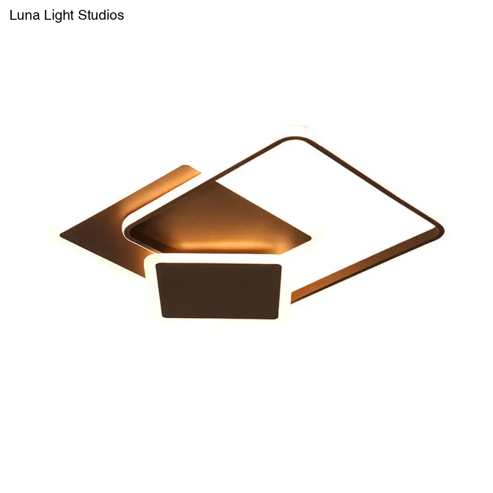 Slim Square Flush Led Coffee Lamp - Modern 19’/21.5’ Wide Acrylic Ceiling Mount Light
