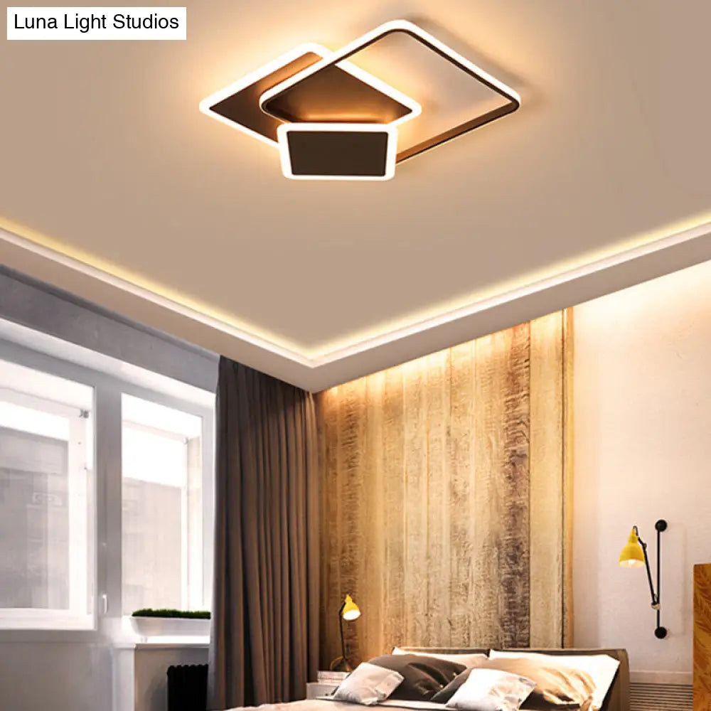 Slim Square Flush Led Coffee Lamp - Modern 19/21.5 Wide Acrylic Ceiling Mount Light