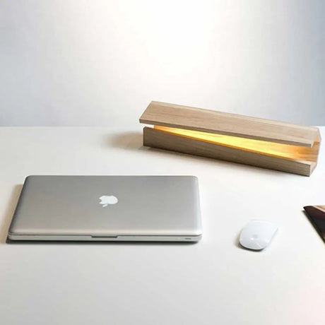 Small Beige Wood Led Desk Lamp - Modern Shaded Task Lighting For Living Room