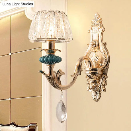 Small Gold Drum Wall Mount Traditional Seedy Crystal Bedroom Lamp Fixture