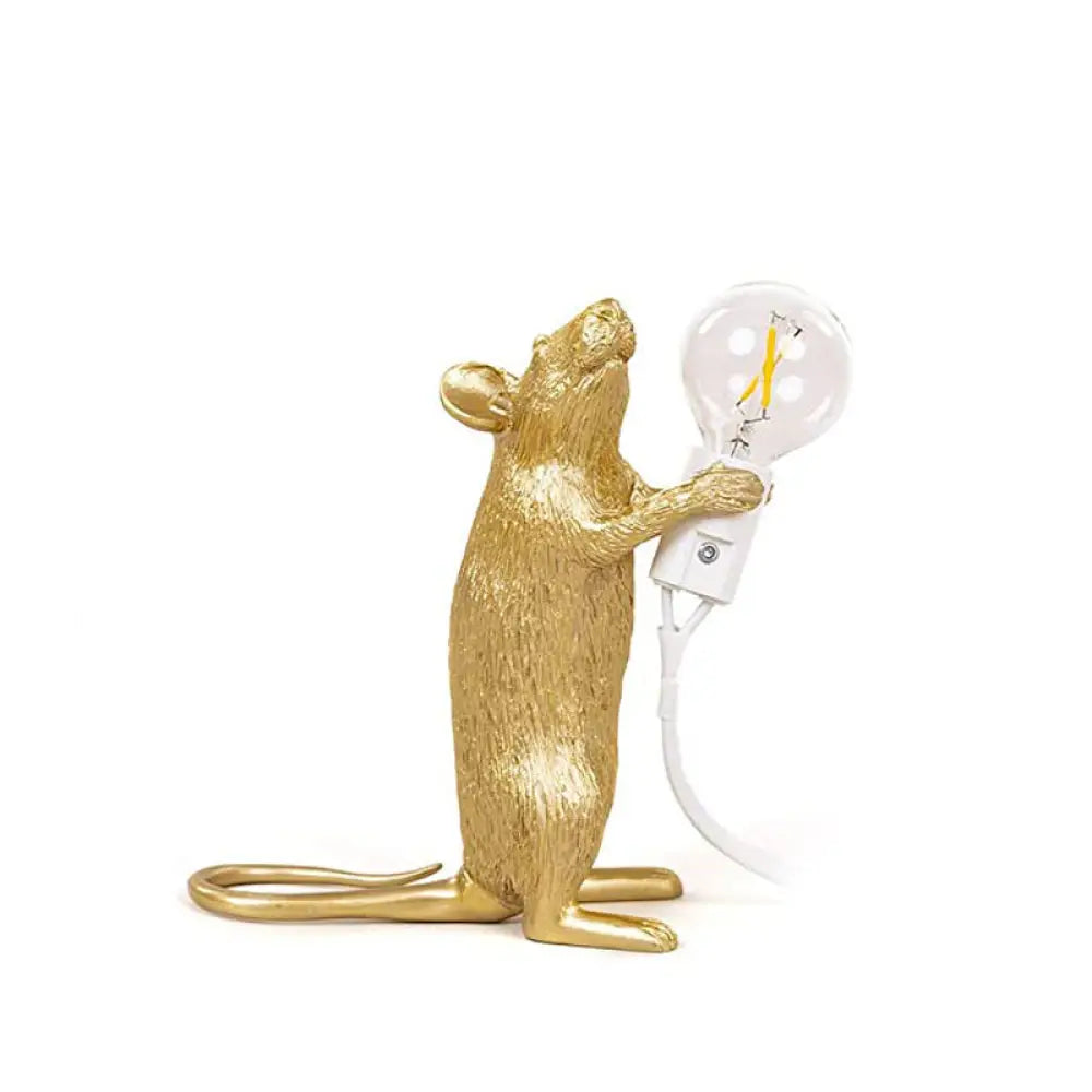 Small Gold Finish Resin Night Lamp - Decorative Table Light For Bedroom / Standing