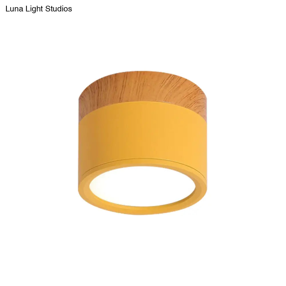 Small Macaron Metal Flush Mount Ceiling Light For Kitchen Bar - Yellow/Blue/Black & Wood Yellow