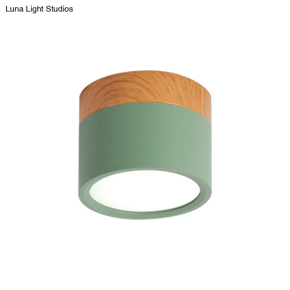 Small Macaron Metal Flush Mount Ceiling Light For Kitchen Bar - Yellow/Blue/Black & Wood Green