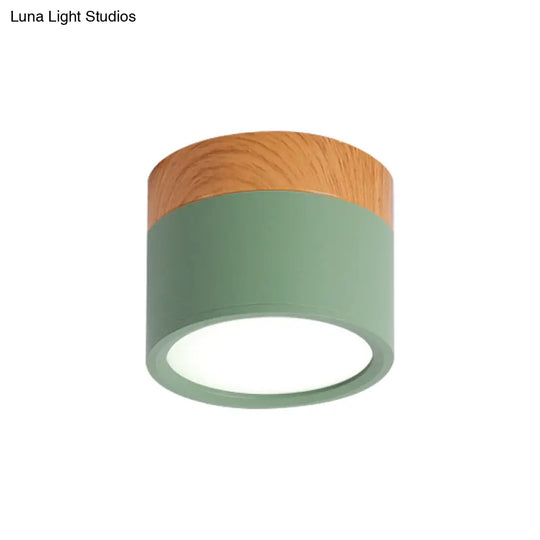 Small Macaron Metal Flush Mount Ceiling Light For Kitchen Bar - Yellow/Blue/Black & Wood Green