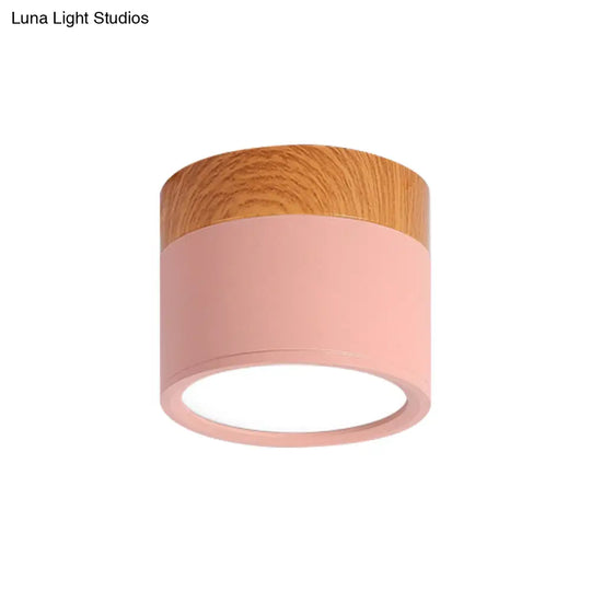 Small Macaron Metal Flush Mount Ceiling Light For Kitchen Bar - Yellow/Blue/Black & Wood Pink