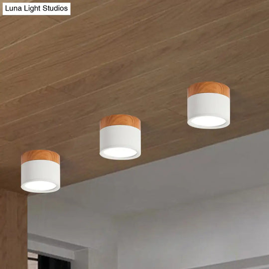 Small Macaron Metal Flush Mount Ceiling Light For Kitchen Bar - Yellow/Blue/Black & Wood White