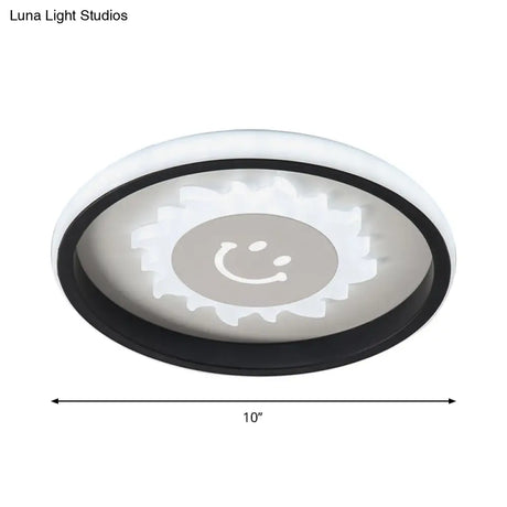 Smile/Anchor/Panda Pattern Circular Led Flush Ceiling Mount Lamp In Cartoon Acrylic Black