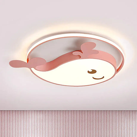 Smile Dolphin Kids’ Bedroom Ceiling Lamp - Acrylic Animal Flush Light Pink / White