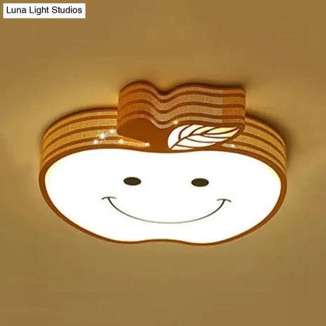 Smiling Apple Kids Ceiling Lamp - Contemporary Flush Mount Light