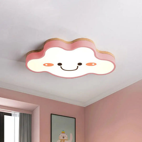 Smiling Cloud Led Flush Mount Ceiling Light - Frosted Acrylic Bedroom Lighting Fixture For Kids