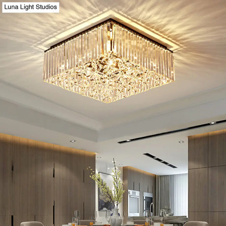 Smoke Gray Crystal Flush Mount With Flower Droplet - 7 Head Modern Light Fixture For Bedrooms