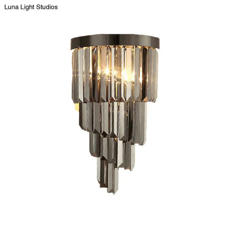 Smoke Gray Crystal Rod Wall Sconce With 2 Lights And 4 Tiers