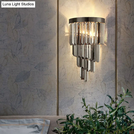 Smoke Gray Crystal Rod Wall Sconce With 2 Lights And 4 Tiers