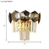 Smoke Gray Vintage Faceted Wall Sconce With Modernist Design - 2 Bulbs Light Fixture For Restaurants