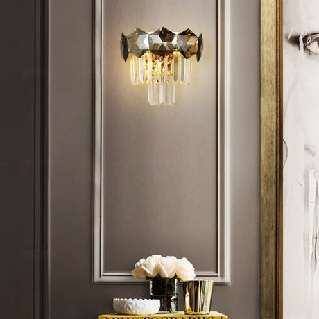 Smoke Gray Vintage Faceted Wall Sconce With Modernist Design - 2 Bulbs Light Fixture For Restaurants