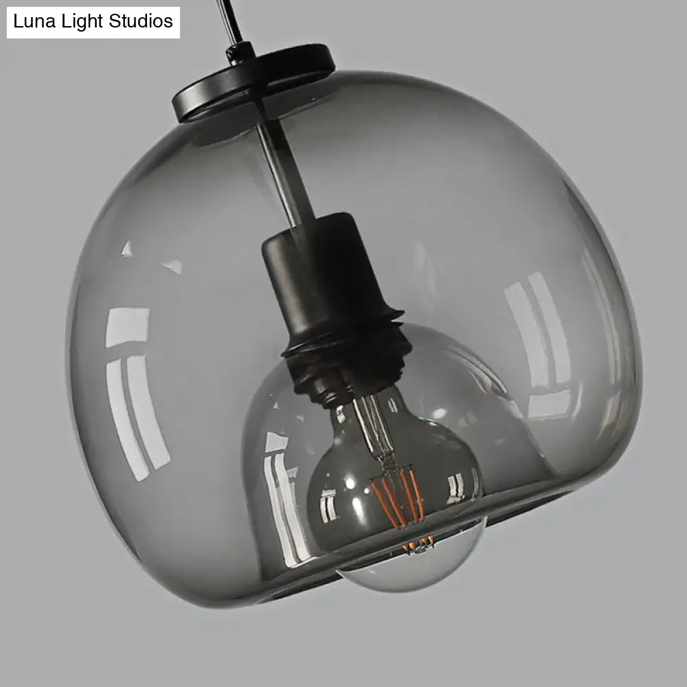 Smoke Grey Double Glass Suspension Pendant - 9 Inch Wide Modern Style Light Fixture For Bars