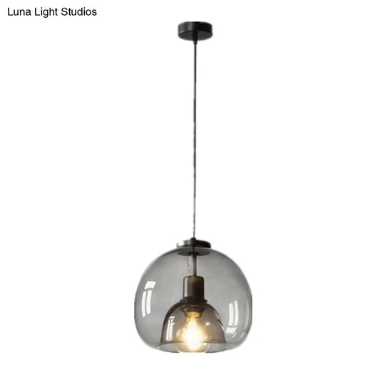 Smoke Grey Double Glass Suspension Pendant - 9 Inch Wide Modern Style Light Fixture For Bars