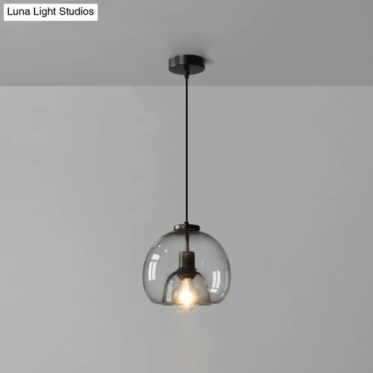 Smoke Grey Double Glass Suspension Pendant - 9 Inch Wide Modern Style Light Fixture For Bars