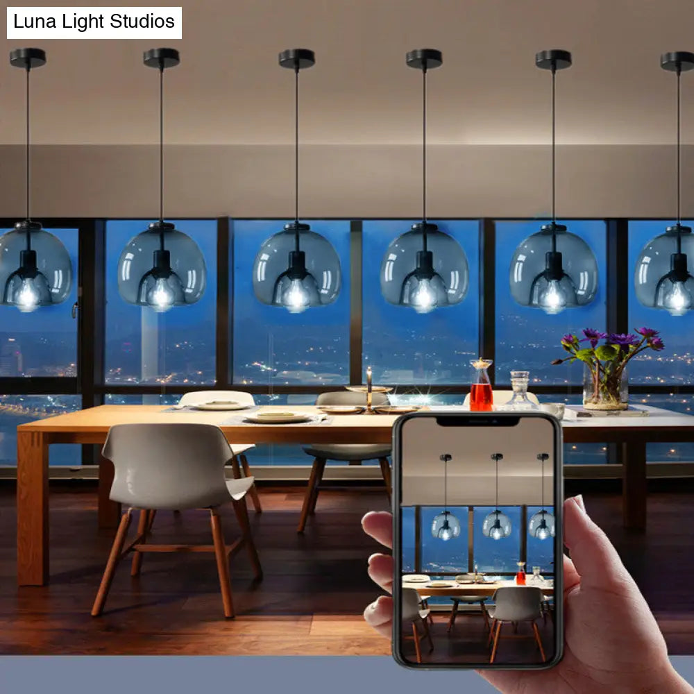 Smoke Grey Double Glass Suspension Pendant - 9 Inch Wide Modern Style Light Fixture For Bars