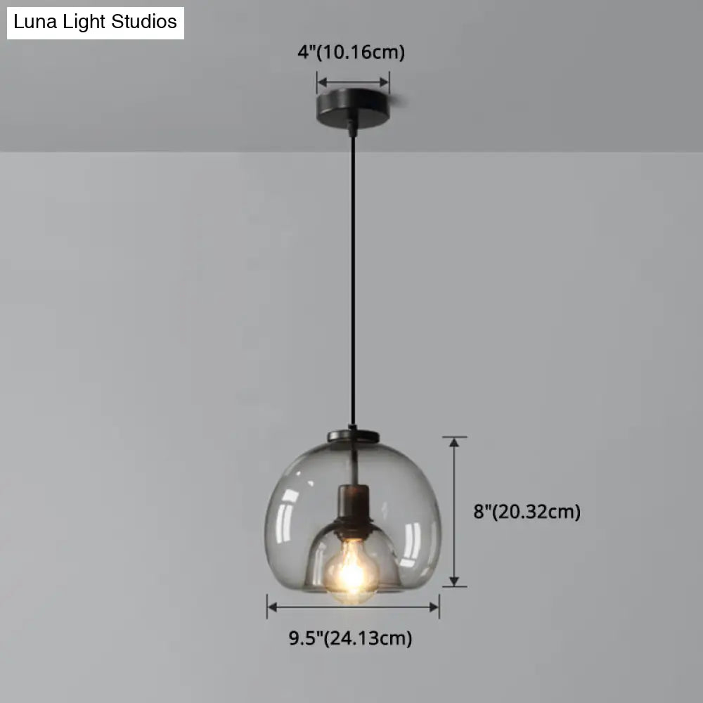 Smoke Grey Double Glass Suspension Pendant - 9 Inch Wide Modern Style Light Fixture For Bars