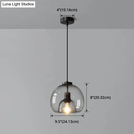Smoke Grey Double Glass Suspension Pendant - 9 Inch Wide Modern Style Light Fixture For Bars