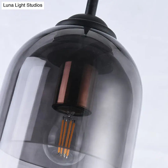Smoke Grey Glass Pendant Light - Modern Cloche Design With 1 Head And Black Hanging Fixture