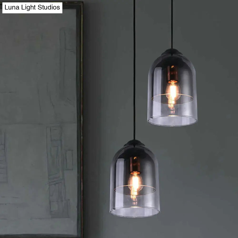 Smoke Grey Glass Pendant Light - Modern Cloche Design With 1 Head And Black Hanging Fixture