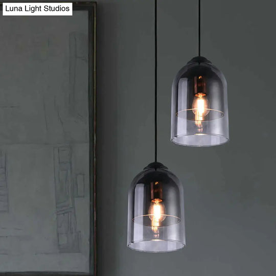 Smoke Grey Glass Pendant Light - Modern Cloche Design With 1 Head And Black Hanging Fixture