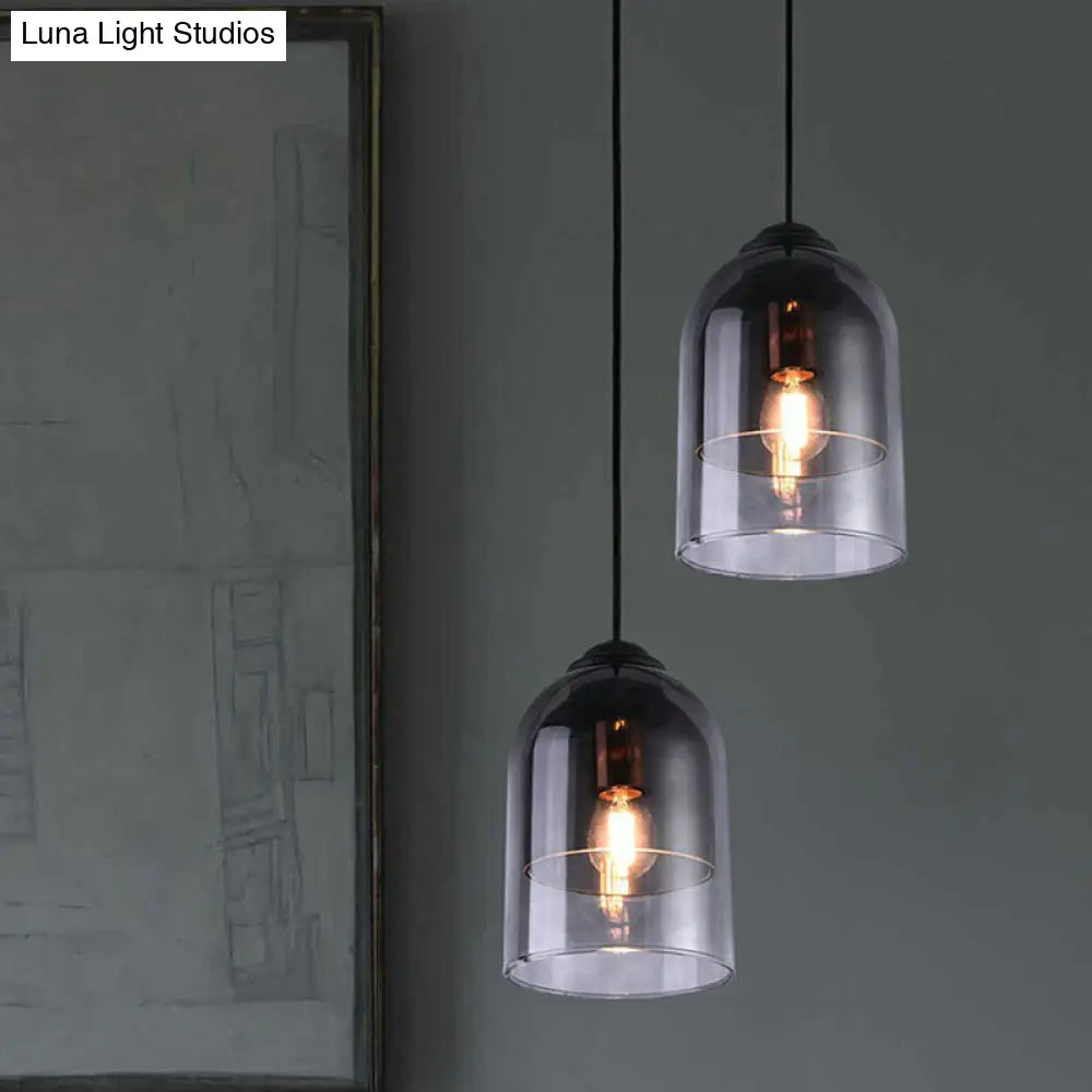 Modern Smoke Grey Glass Pendant Lighting - Cloche: Single Head Black Hanging Light Fixture