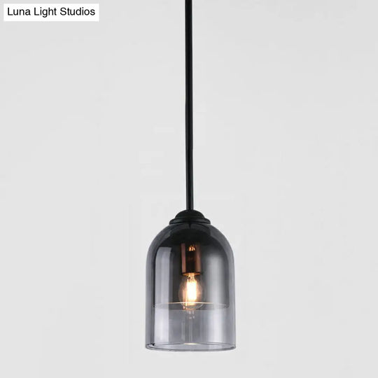 Smoke Grey Glass Pendant Light - Modern Cloche Design With 1 Head And Black Hanging Fixture