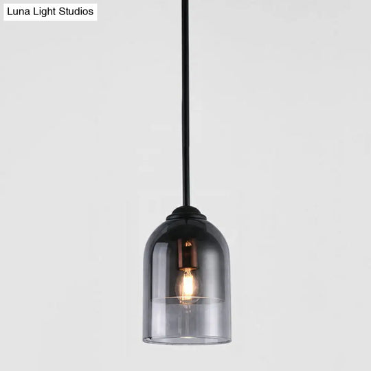 Modern Smoke Grey Glass Pendant Lighting - Cloche: Single Head Black Hanging Light Fixture