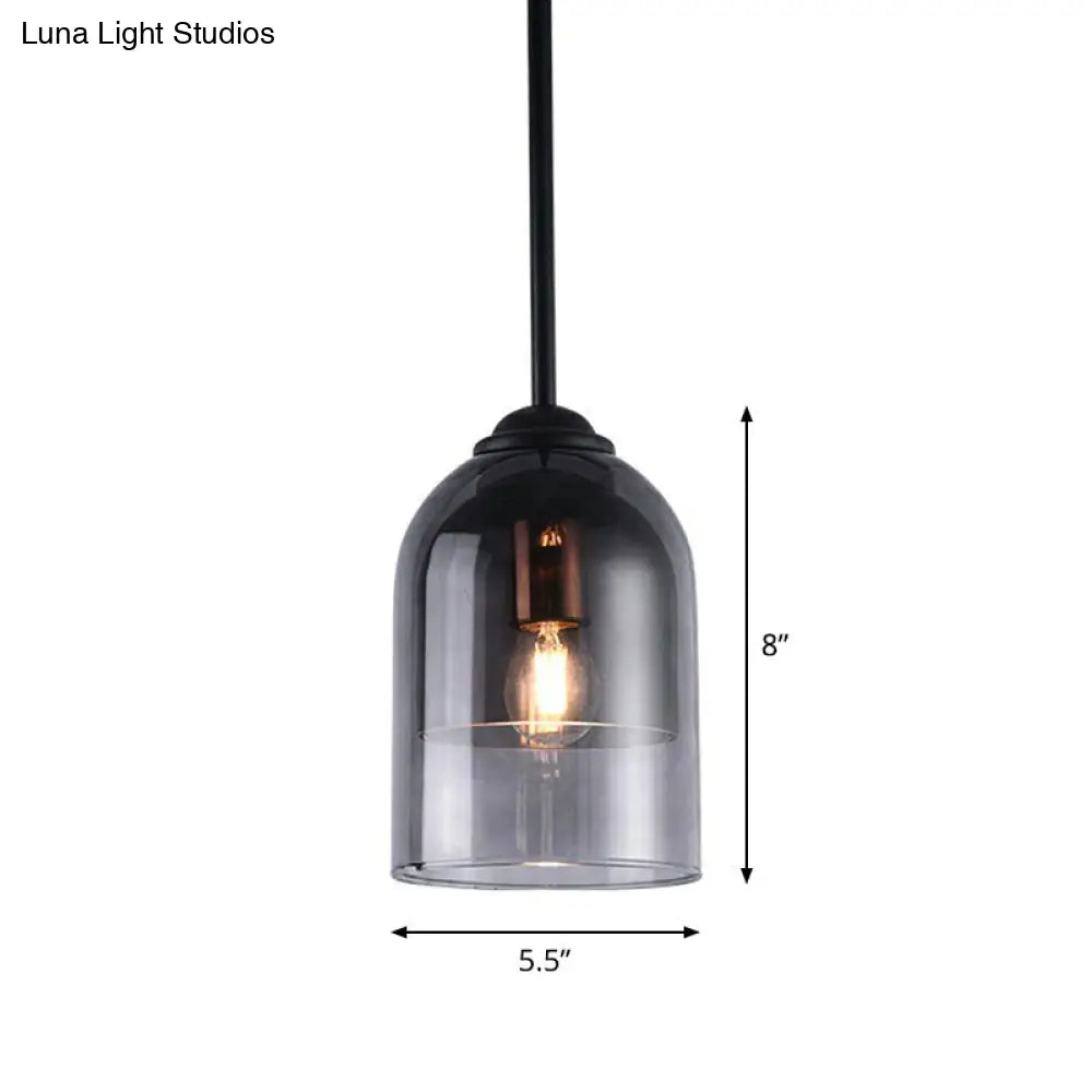 Modern Smoke Grey Glass Pendant Lighting - Cloche: Single Head Black Hanging Light Fixture