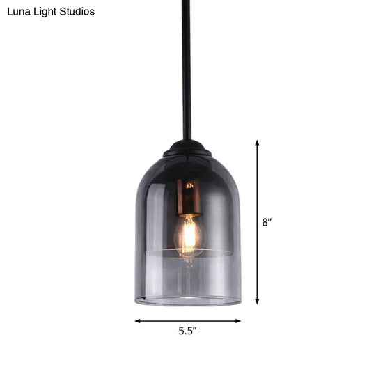 Modern Smoke Grey Glass Pendant Lighting - Cloche: Single Head Black Hanging Light Fixture