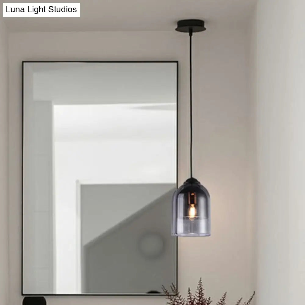 Smoke Grey Glass Pendant Light - Modern Cloche Design With 1 Head And Black Hanging Fixture