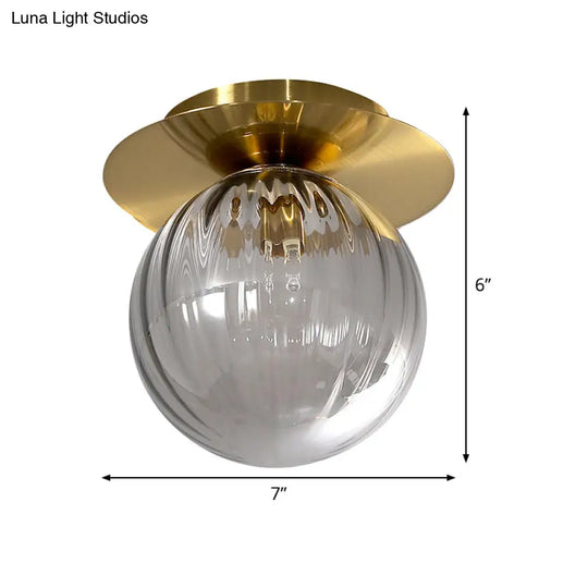 Smoked Water Glass Corridor Flushmount Lighting: Gold Finish Ceiling Lamp