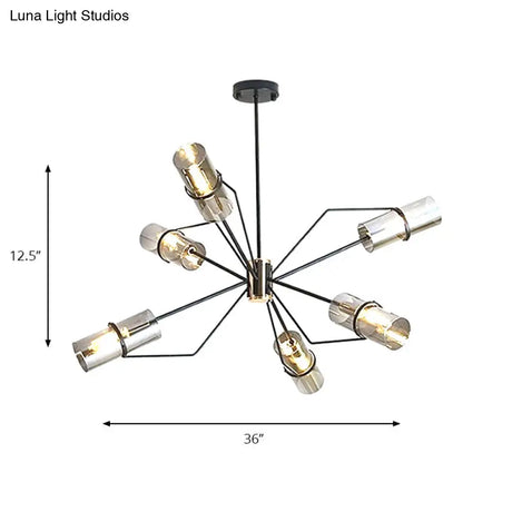 Smoky Gray Glass Cylinder Chandelier Pendant Light | Modern Hanging Lighting 6-Light Fixture