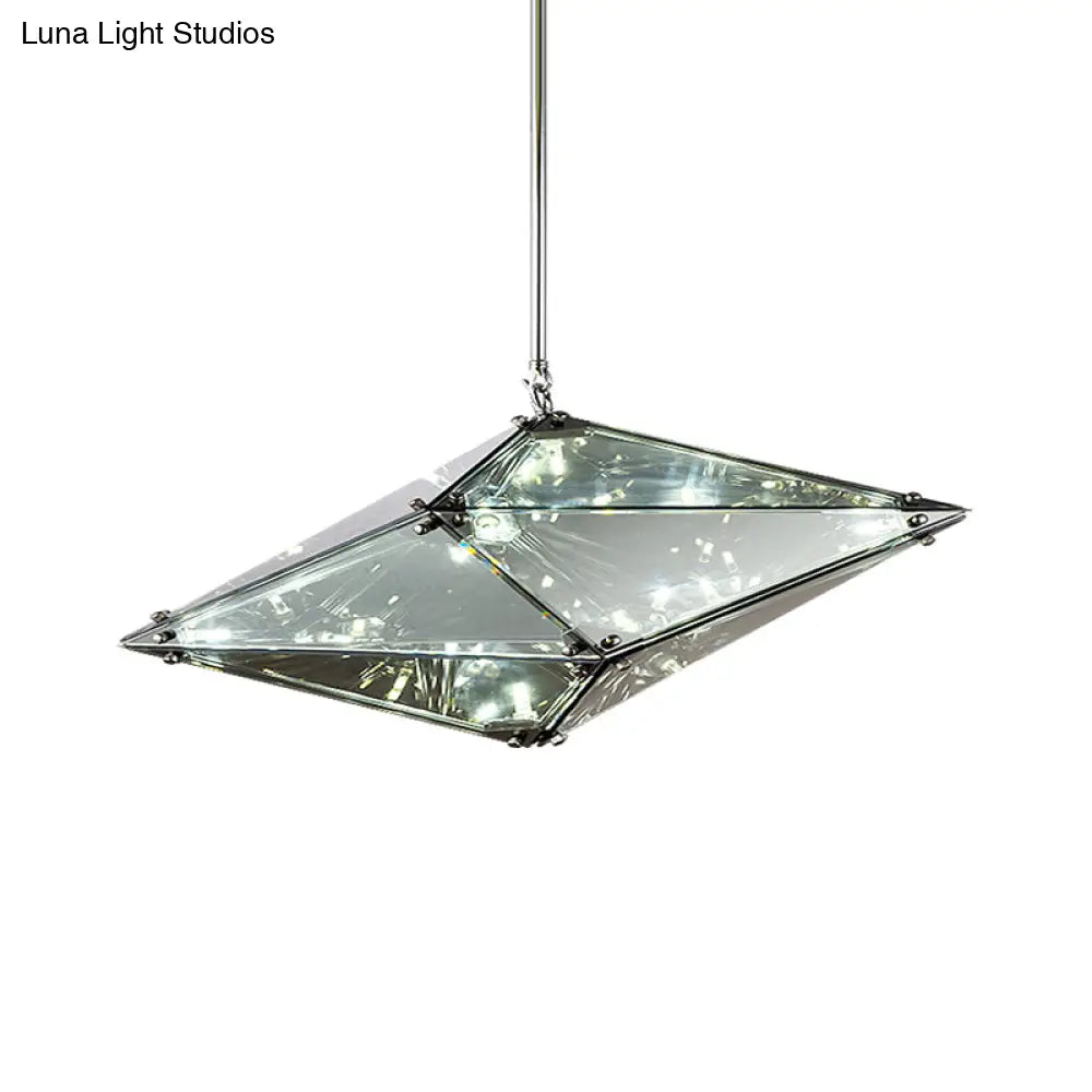 Smoky Grey Glass Gemstone Down Lighting Pendant In Post-Modern Style