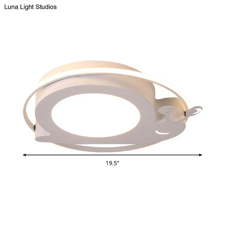 Snail Baby Room Animal Led Ceiling Lamp With Metallic Flush Circle Design