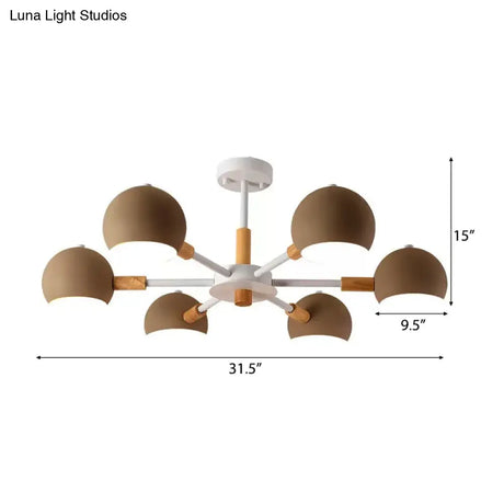 Snowflake Pendant Light: Kindergarten Nordic Chandelier With Orb Shade And 6-Bulb Metal Design