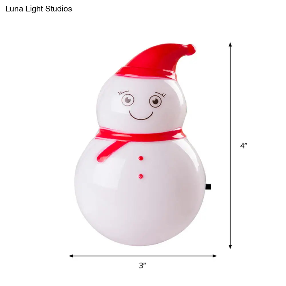 Snowman Led Night Light For Kids Room - Red/White Plastic Plug-In Wall Lamp