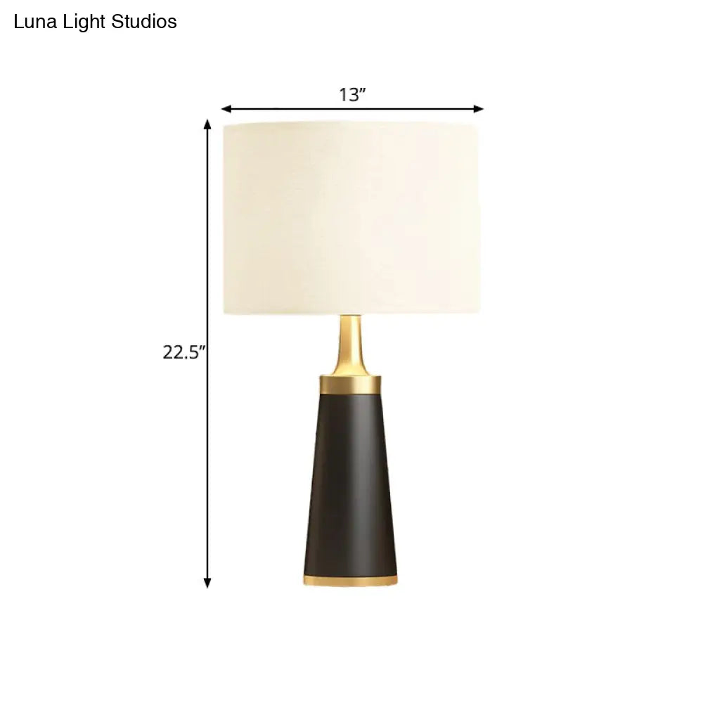 Modern Fabric Cylindrical Night Light: White Table Lamp With Metal Base