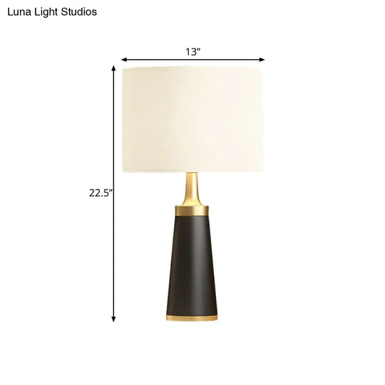 Modern Fabric Cylindrical Night Light: White Table Lamp With Metal Base