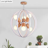 Spherical Antique Style Wrought Iron Ceiling Lamp With 6 Lights - Black/White Chandelier For Dining
