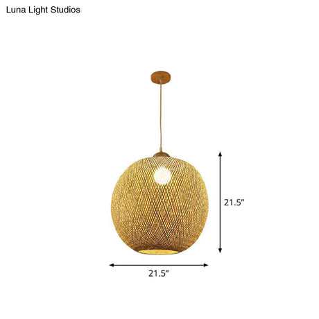 Spherical Bamboo Pendant Light - Beige | Single Asia-Inspired Hanging Fixture For Restaurants