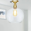 Spherical Brass Industrial Semi Flush Light: Clear/Amber Glass Ceiling Mount 8’/10’/12’ Wide