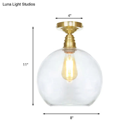 Spherical Brass Industrial Semi Flush Light: Clear/Amber Glass Ceiling Mount 8’/10’/12’ Wide
