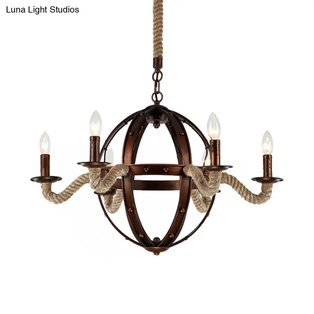 Spherical Chandelier Light Fixture With Rustic Black Finish - Antique Metal Multi-Light Farmhouse