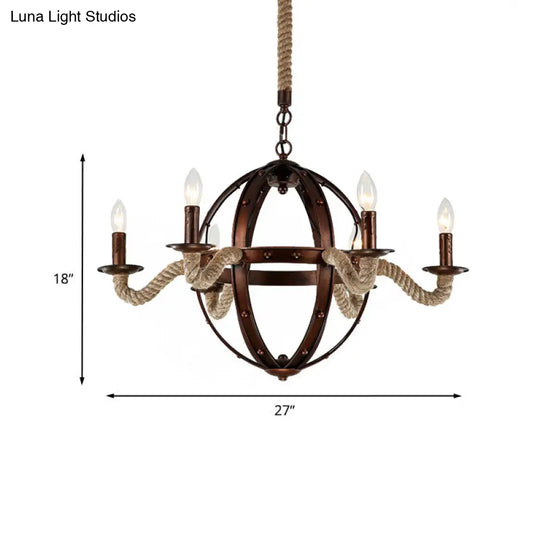 Antique Metal Chandelier Light Fixture: Black/Rust Finish Sphere Design Multi Farmhouse Hanging Lamp