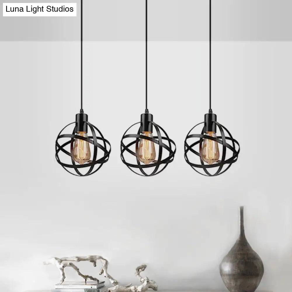 Spherical Pendant Light Fixture: Industrial Black Metal With Wire Guard - Perfect For Dining Room